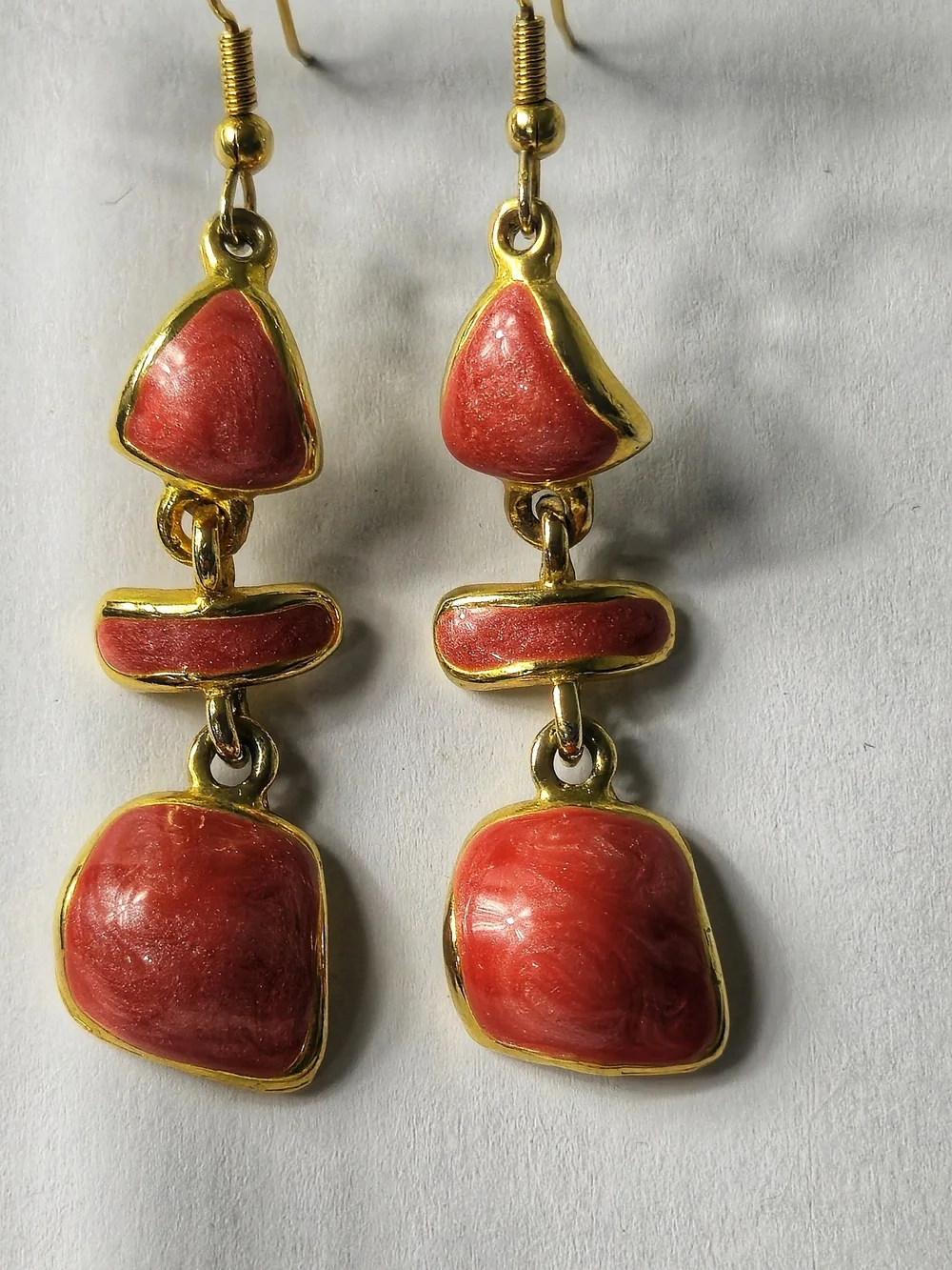 Vintage Gold-Tone Orange Enamel Dangle Earrings